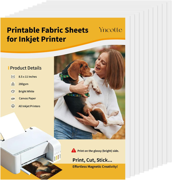 Yncotte 10Pcs Canvas Printer Paper for Inkjet Printers, 8.5x11" Bright White 280gsm Printable