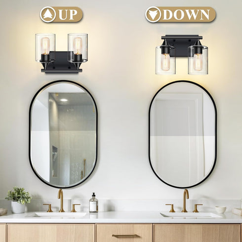 Fixtures,2-Light Vanity Lighting Bathroom Lights Over Mirror,Modern Sconces Wall Lighting with Clear Glass Shade,Light
