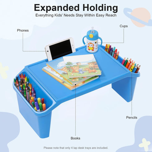 LIWBYYG 4 (21.65 11.8 8.46In) Pcs Kids Lap Desk Tray, Plastic Breakfast Laptop Trays with Side Pockets and Storage