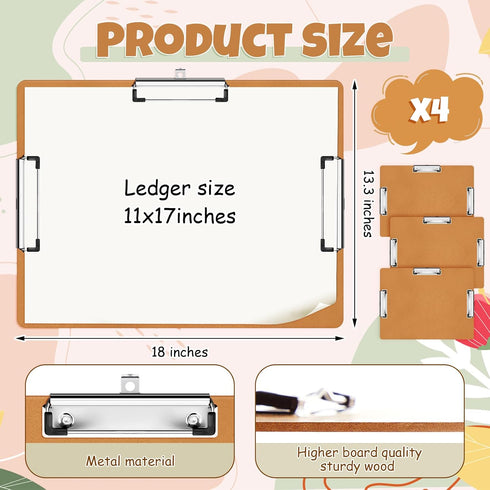 Tenceur 4 Pcs 11x17 Clipboard, Tough Extra Large Horizontal Clipboard for Office, Home, Teachers Supplies