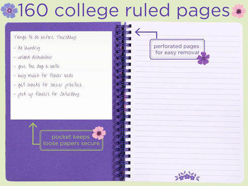 Steel Mill & Co Cute Mini Spiral Notebook, 8.25" x 6.25" Journal with Durable Hardcover and 160 Lined Pages, Lilac Floral by STEEL MILL AND CO.