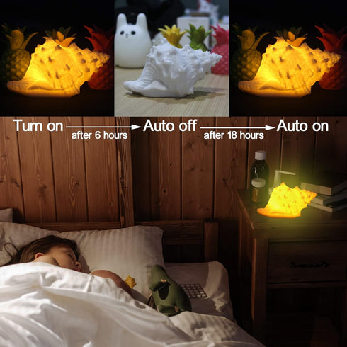 Conch Shell Night Light-Battery Powered LED Night Light for Kids Room, Auto Off Timer, Adults Bedroom Decor Nautical