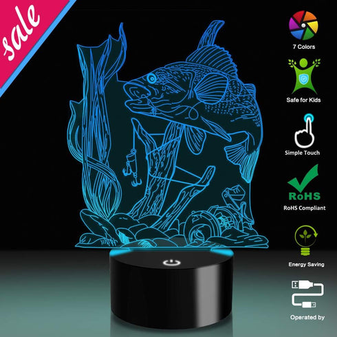 3D 7 3D Fishing Lamp Illusion Night Light LED Touch Fish Desk Table Lamps Color Change USB Visual Lights Home Bedroom