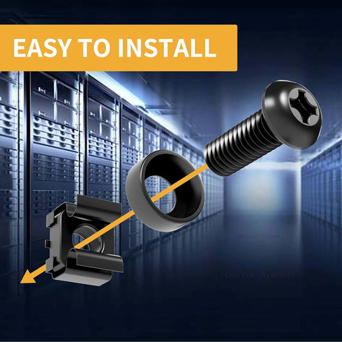 50 PACK M6 x 16mm Rack Mount Cage Nuts, Screws, Washers for Server Cabinet, Includes Self-Locking Cable Ties