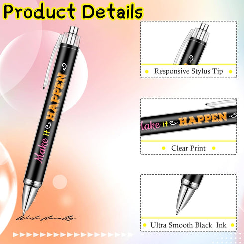 Gueevin 10 Pcs Inspirational Ballpoint Pens Motivational Quote Pens Retractable Funny Pens Black Ink Pen Set with Stylus Tip Colorful Metal Encouraging Writing Pen for Office, 10 Styles (Cute Style) by Gueevin
