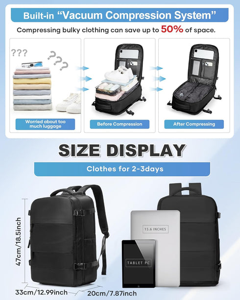 VGCUB Backpack Vacpack Daypack Backpacks Vacuum Travel with Pump System Storage Compression Carry on Laptop Work