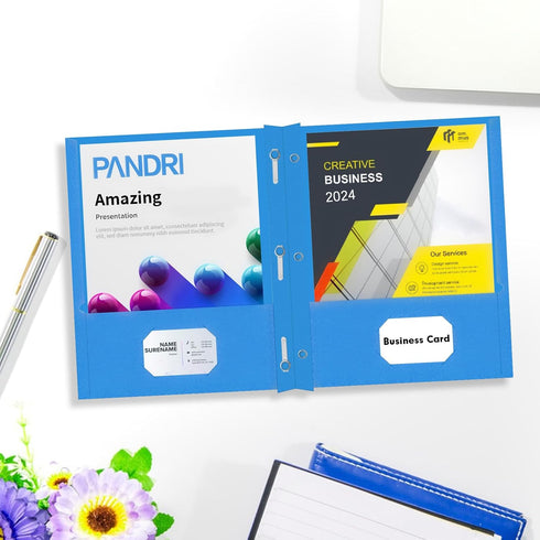 PANDRI Two Pocket Folders, 30 Pack with Prongs, Designed for Office and Classroom, Letter Size Light Blue