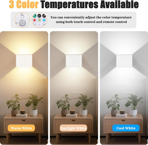 Yochoice Set 2, 6000mAh 3CCT, Motion Sensor Wall Light Indoor of Wireless Rechargeable Battery Operated LED Sconce Up
