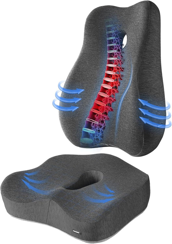 Generic Seat Cushion & Lumbar Support Pillow Set for Office Chair, and Tailbone