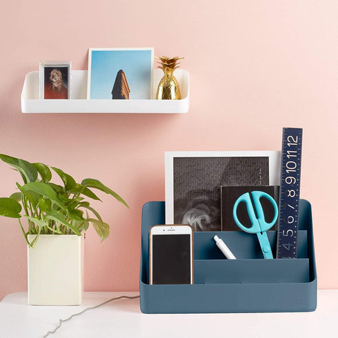 Poppin Desk Organizer with 3 Tiers, Sliding & Removable Dividers, Charging Station, All-in-One Workspace Organizer for