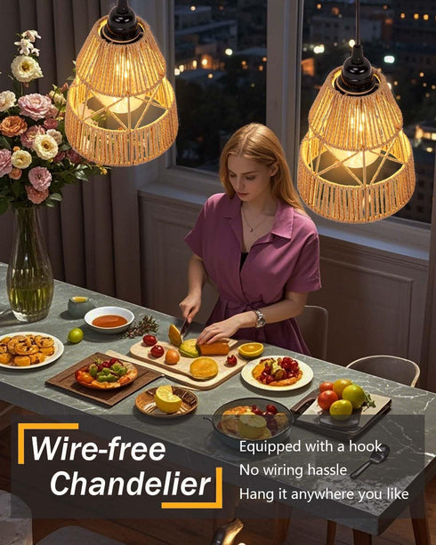 2 Pack Battery Operated Chandelier Outdoor Waterproof, Hanging Pendant Light with Remote Control for Gazebo, Pergola