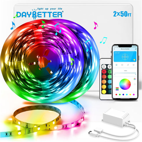 100 5050 Party(2 50 DAYBETTER Led Strip Lights ft Smart with App Remote Control, RGB for Bedroom, Living Room, Home