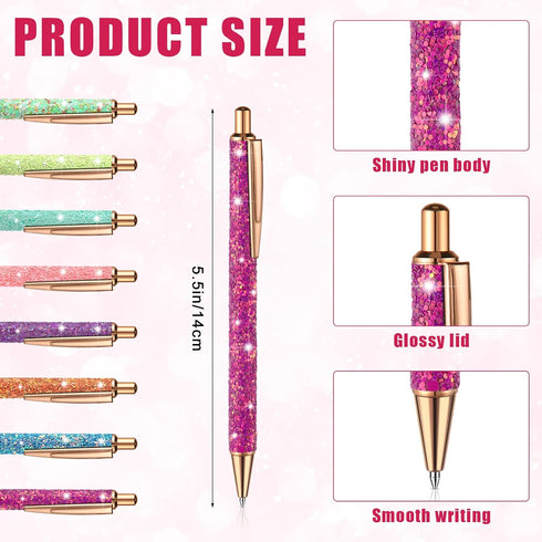 Sherr 16 Pcs Glitter Pens and Notebooks Glitter Pocket Notepad Mini Notebooks for Kids Fancy Pens for Women Pretty Cute Colorful Ballpoint Pens Spiral Notepads for Kids School Office Supplies by Sherr