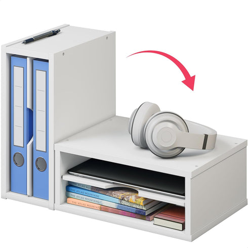 Ballucci File Organizer, 2-Tier Document Paper Sorter, Stackable Wood Desk Organizer with Storage Shelves