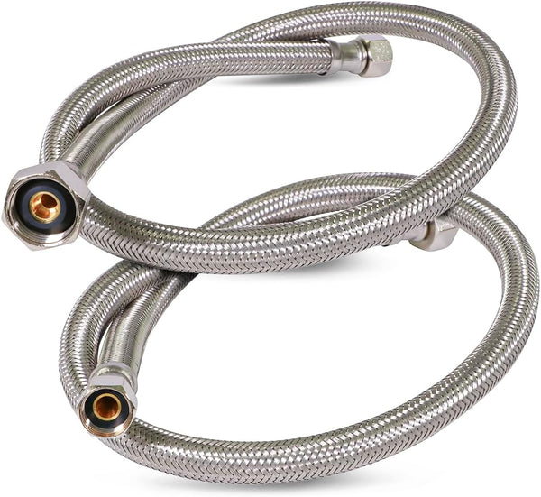 Highcraft 8" Faucet Hose Connector, 1/2" IPS X 3/8" Comp FIP, Flexible Braided Stainless Steel Supply Line, Pack of 2