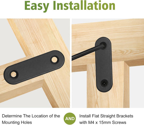 16Pcs Flat Bracket, Stainless Steel Straight Brace, Black Straight Corner Brace with Screws - 50 x 16 x 2mm