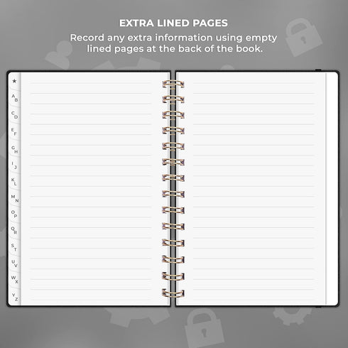 Clever Fox Password Book Spiral - Internet Address & Password Organizer with Laminated Tabs, Medium Size, Black