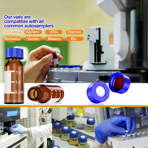 Autosampler Vials Cap, 9mm Blue Polypropylene Screw-Thread Caps with PTFE Red/Silicone White Septa by Biomed Scientific
