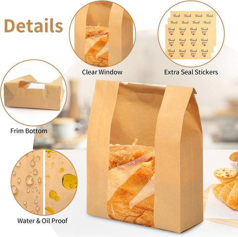 WINKIO 30 13.7 8.3 3.5 Inch 30 Pcs Bread Bags for Homemade Bread, x x Large Sourdough Kraft Paper Bakery Bags