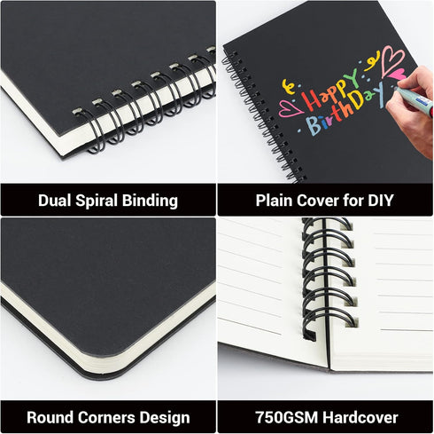 EUSOAR Spiral Notebook, A5 12 Packs, 5.5"X8.3", 120 Pages Lined Travel Writing Notebooks, Black Cover