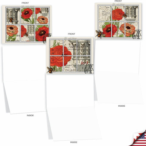 The Best Card Company - 10 Retro Blank Cards with Envelopes, 4 x 5.12 Inch, Vintage Note Cards