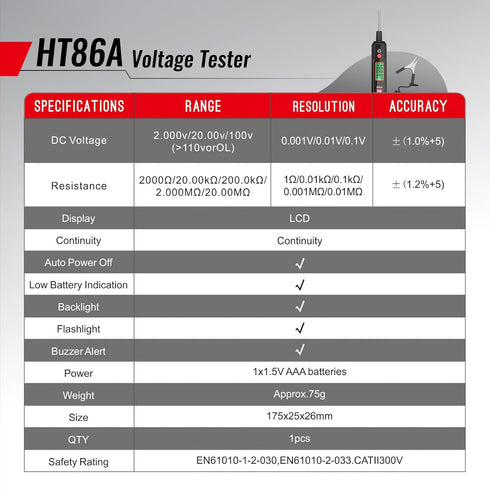 HABOTEST Test Light Automotive, 0.8V-100V DC Buzzer Circuit Tester with Sharp Probe and Flashlight