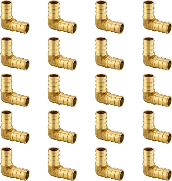 EFIELD Barb Crimp Pex 1/2 Inch 90 Degree Elbow Brass Crimp Fitting for Pex Pipe/Tubing (Pack of 20)
