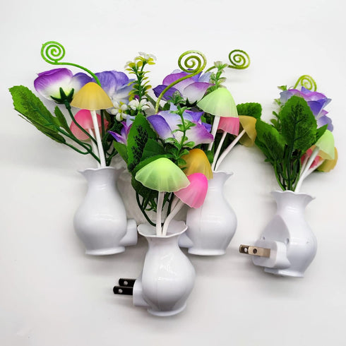 4 Pack AUSAYE Plug in LED Night Light Sensor Rose Light, Energy Saving Lamp Dream Nightlight Rose Flower Mushroom Night