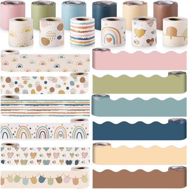 Qilery 12 Rolls 394 ft Classroom Border Sets for Bulletin Board, Scalloped Trim for Office Wall Decoration