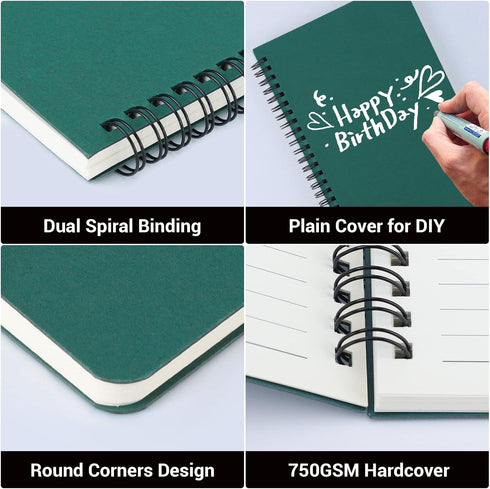 EUSOAR Students Ruled Spiral Notebook, A5 3 Packs 5.5"X8.3" 120 Pages Lined Writing Journal, Green Cover