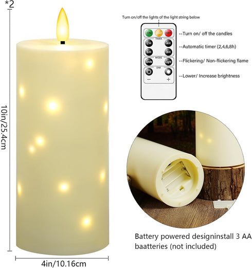 10" 4" Timer,2Pcs kakoya x Large Outdoor Waterproof Flickering Flameless Candles with Battery Operated LED Pillar