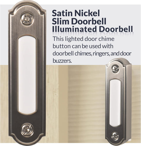 Newhouse Hardware LED Lighted Metal Door Chime Push Button (Satin Nickel) for Surface Mount Door Bell