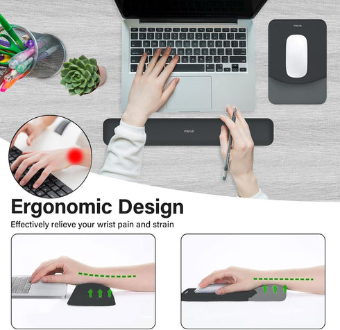 MOSISO Wrist Rest Support for Mouse Pad & Keyboard Set, Ergonomic Non-Slip Base Home/Office Pain Relief Pad with