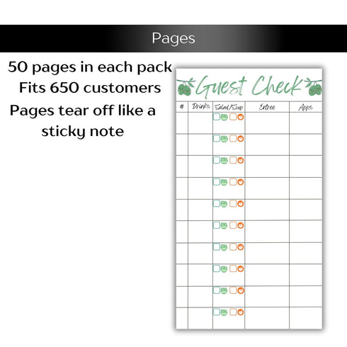 Generic (1) Guest Check Server Notepad with Egg Temperatures & Breakfast Modifiers: OE, OM, Scrambled, Poached, Premium