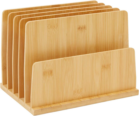 Paper Junkie Bamboo Wooden Mail Holder, 5 Slots File Sorter for Letter and Folder Document Storage, Home Organization