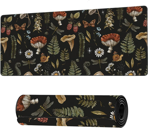 Vintage Mushroom Large Mouse Pad, Extended Gaming Mouse Pad Waterproof Desk Mat with Stitched Edge, Non-Slip Base,