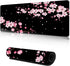 Gaming Mouse Pad with Stitched Edges, Sakura Cherry Blossoms Extended XL Desk Mat with Anti-Slip Base, 35''×15.7''