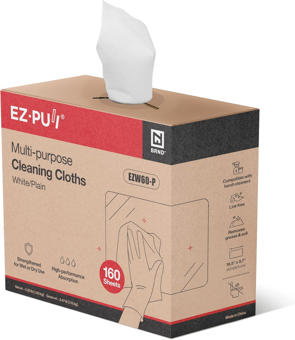 EZbrnd Multi-Purpose Cleaning Cloths Towels, Pop Up Box, White Shop Towels, 160sheets/box