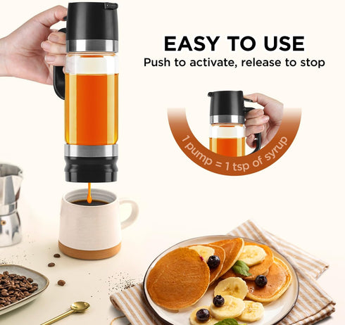 12 OZ 2 Pack Aelga Coffee Syrup Dispenser, Honey Dispenser, Glass Syrup Bottles with Handle, No Drip Pouring, Coffee