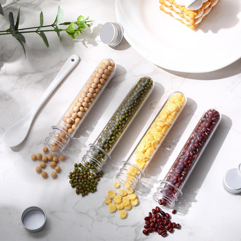 Dandat 100 Pcs Test Tubes 40 ml Plastic Test Tubes with Screw Lids, Clear Candy Tubes for Sample Powder Storage