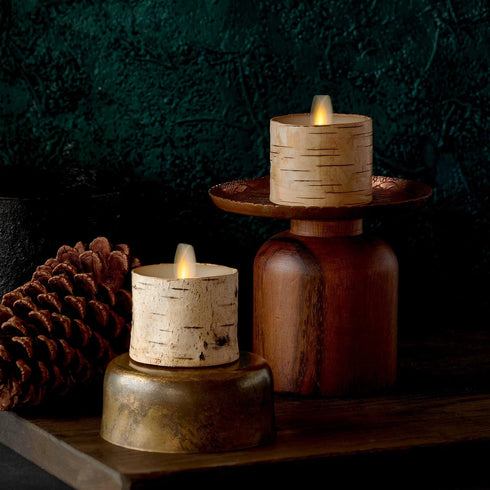 1.4" 2", Pack 2, Luminara Flameless LED Tea Light Candle, x of Birch, Pearl Ivory, Real Flame, Battery Operated