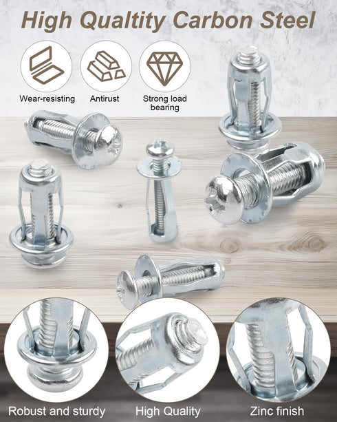 AOKLIT 80Pcs M4 M5 M6 M8 Expansion Screw Petal Nut, Jack Nuts, Petal Shape Metal Nut with Screws Assembly for Hollow