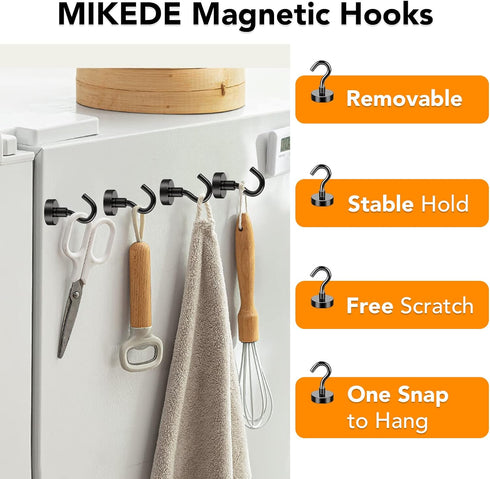 MIKEDE Magnetic Hooks, 25Lbs+ Heavy Duty Earth Magnets with Hook for Refrigerator, Strong Neodymium Magnetic Hooks for