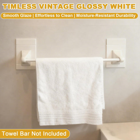 2 Packs Set White Ceramic Porcelain Towel Bar Brackets - Vintage Retro Mid Century Modern Wall/Tile Mount Flat Back