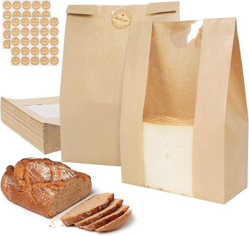 Aimyoo Homemade Sourdough Bread Bags, 13.7x8.3x3.5in 50 Pack Stripe Bakery Bags with