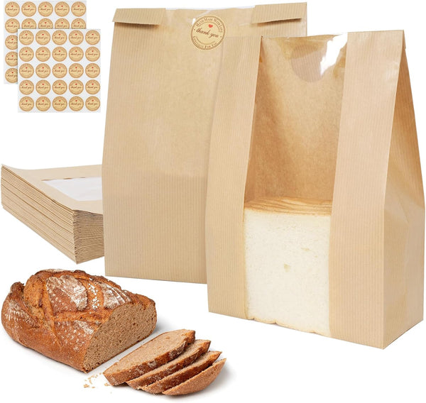 Aimyoo Homemade Sourdough Bread Bags, 13.7x8.3x3.5in 50 Pack Stripe Bakery Bags with