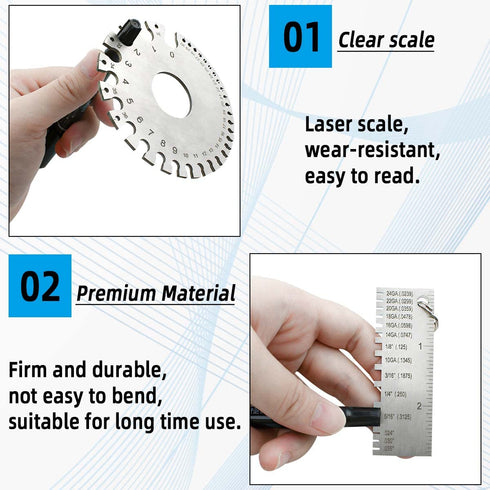 2 Pack Wire Metal Sheet Thickness Gauge, Stainless Steel Welding Inspection Tool for Measurement