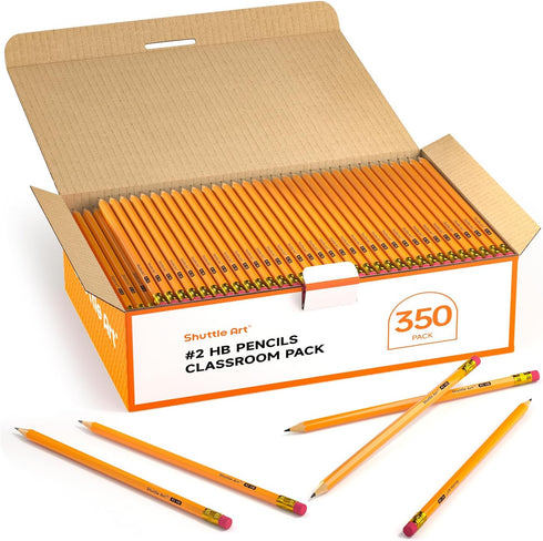Shuttle Art 350 Pack Wood-Cased #2 HB Pencils, Sharpened Yellow Pencils with Erasers, Bulk Pack for School, Writing,