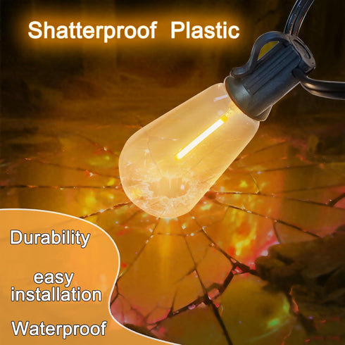 100 52 Bulbs(2 Outdoor LED String Lights with Feet Edison Plastic Spare), Waterproof Hanging Lights for Patio Backyard