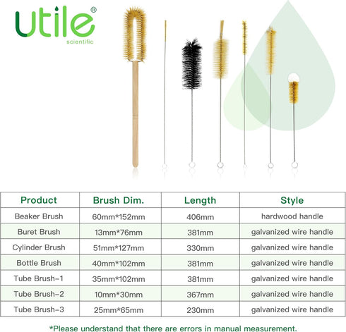 Utile 7 Pcs Lab Cleaning Brush Set, 7 Sizes including Beaker, Buret, Cylinder, and Tube Brushes